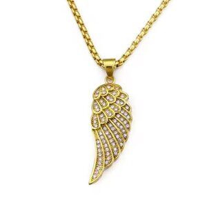 Stainless Steel Gold Plated Angel Wings Electroplated Pendant 24" Non Tainishing